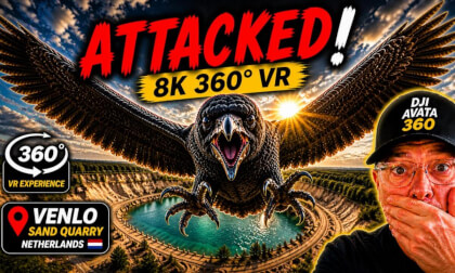 8K 360 VR Drone Flight Over Venlo Sand Quarry | Bird Attack Caught on Camera 😱