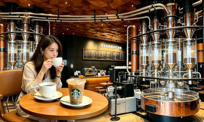 Top landmark with roasting assembly line · Starbucks Reserve Roastery, the largest in Asia and the second in the world