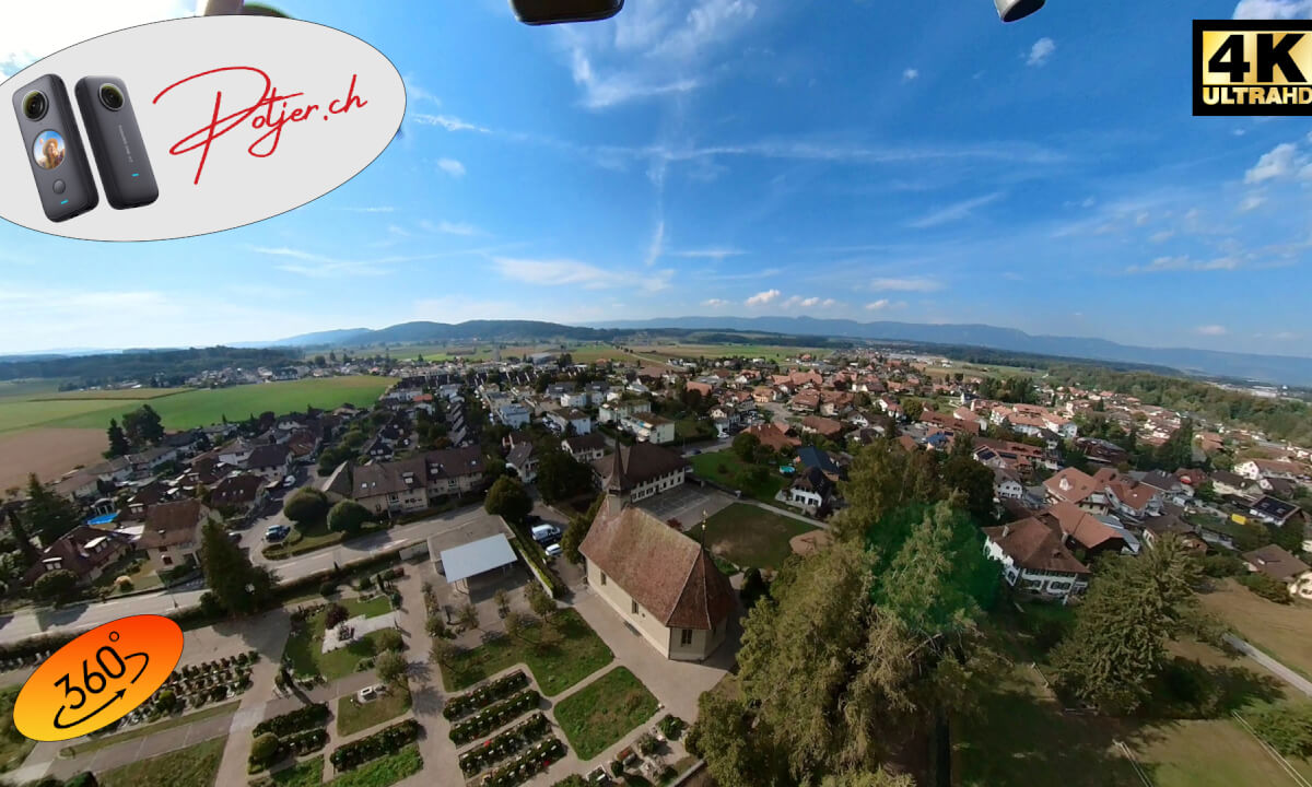 Drone flight 360° VR over the village Bätterkinden directly the Emme in the administrative district Emmental - enjoy Switzerland from above