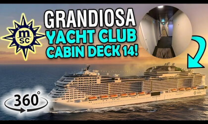 MSC Grandiosa Yacht Club Cabin Locations Deck 14 | 360° Cruise Ship Corridor Walkthrough | VR Travel