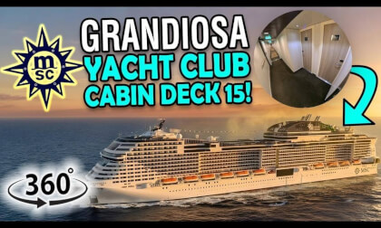 MSC Grandiosa Yacht Club Cabin Locations Deck 15 | 360° Cruise Ship Corridor Walkthrough | VR Travel