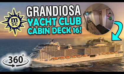 MSC Grandiosa Yacht Club Cabin Locations Deck 16 | 360° Cruise Ship Corridor Walkthrough | VR Travel
