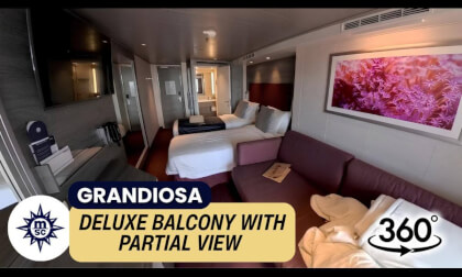 MSC Grandiosa The Deluxe Balcony Stateroom Walkthrough (Partial View) | Cabin 8104 | 360° VR Cruise Room Tour