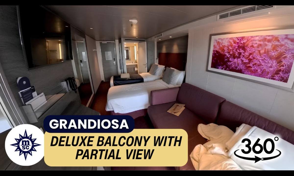 MSC Grandiosa The Deluxe Balcony Stateroom Walkthrough (Partial View) | Cabin 8104 | 360° VR Cruise Room Tour