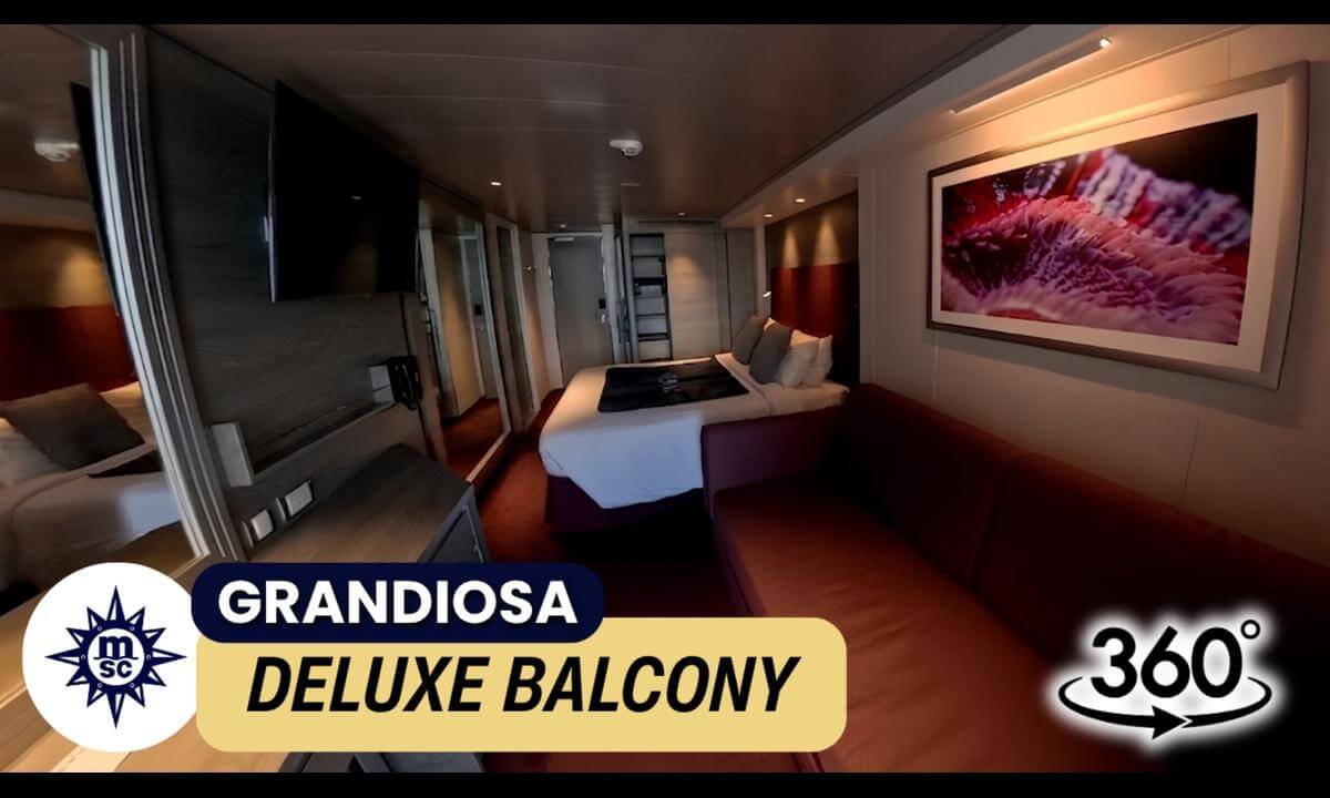 MSC Grandiosa The Deluxe Balcony Stateroom Walkthrough | Cabin 8038 | 360° VR Cruise Room Tour