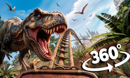 360° Jurassic Roller Coaster: The T-REX Escape  | VR 8k