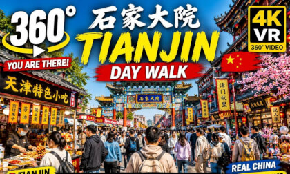 360° Walk Through 石家大院 🇨🇳 | Tianjin Festival Street at Night (4K VR)