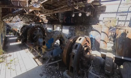 An old turbine room of an abandoned dam at White River Falls, Oregon.