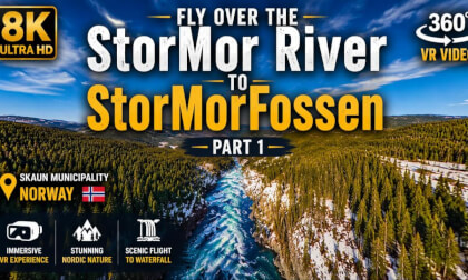 8K 360 VR Flight Along StorMor River to StorMorFossen Waterfall Part 1 | Norway Nature Tour
