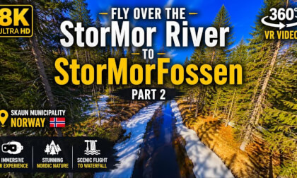 8K 360 VR Flight Above StorMor River Part 2 | Norway Forest & River Nature Tour
