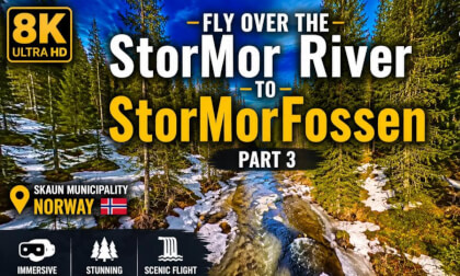 8K 360 VR Flight Above StorMor River Part 3 | Norway Forest River Nature Tour