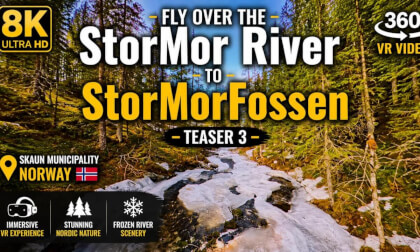 8K 360 VR Flight Over Frozen StorMor River to StorMorFossen | Norway Nature Teaser 3