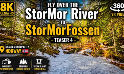 8K 360 VR Flight Over Frozen StorMor River to StorMorFossen | Norway Nature Teaser 4