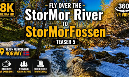 8K 360 VR Flight Over Frozen StorMor River to StorMorFossen | Norway Nature Teaser 5