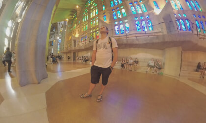 360 VR Inside view of Sagrada Familia with visitors, Barcelona