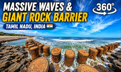 8K 360° Giant Rock Seashore & Ocean Waves Experience | Tamil Nadu India