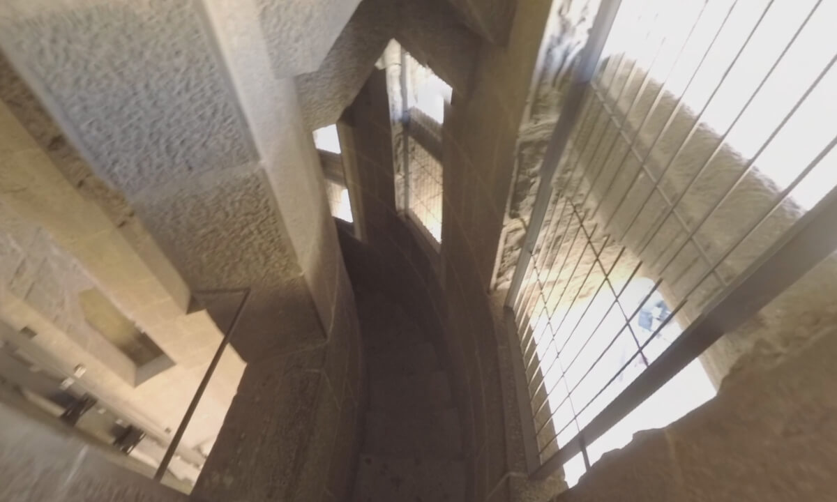 360 VR Man walking downstairs in Sagrada Familia, Barcelona