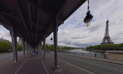 Walk over Pont de Bir-Hakeim ("Inception bridge") in Paris, France