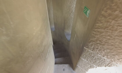 360 VR Man walking down spiral stairs in Sagrada Familia, Barcelona