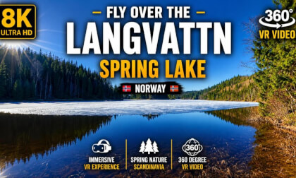 Frozen Spring Lake in Norway ❄️ 8K 360 VR Nature Flight | Langvattn Nordic Ambient Experience