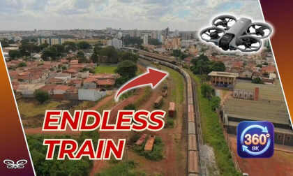 8K VR 360 FPV Drone: Endless 3KM Cargo Train Journey