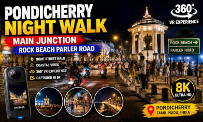 🌙 Pondicherry Night Street Walk | Rock Beach Main Junction in 360° VR | 8K