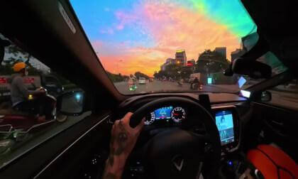 Watching the sunset while driving | Hanoi, Vietnam