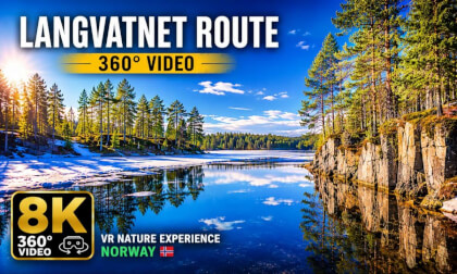 8K 360° Langvatnet Route VR Tour 🇳🇴 | Spring Lake Flight in Norway | Forest & Ice Nature Experience
