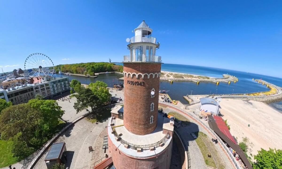 Kołobrzeg, Poland | Lighthouse & Pier | 8K 360° Drone Flight
