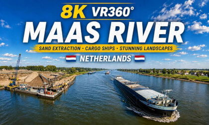8K VR360° Maas River Adventure | Cargo Ships, Sand Extraction & Dutch Landscapes