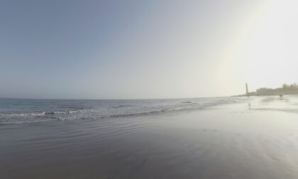 360 VR Maspalomas resort and dunes, people walking by the ocean. Gran Canaria