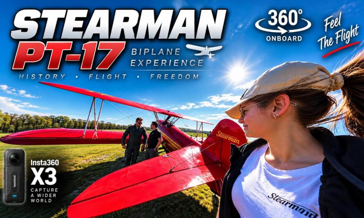 360° VR Cockpit View! Boeing Stearman PT-17 Biplane Flight | Insta360 X5 8K