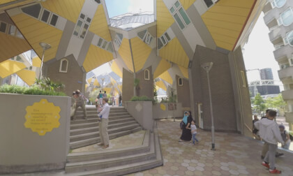 360 VR Tourists visiting Cube Houses. Rotterdam landmarks, Netherlands