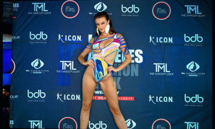 Model Rachel Pizzolato poses wearing Bfyne @ArtHeartsFashion Los Angeles Fashion Week
