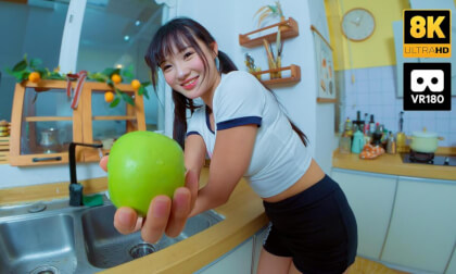 Vivacious and cute girl Tianye in the kitchen