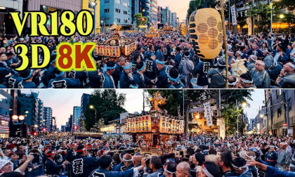The joint procession of portable shrines in the evening at Torikoe Shrine Grand Festival in Tokyo , JAPAN
