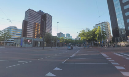 360 VR Rotterdam cityscape and traffic on road junction, Netherlands