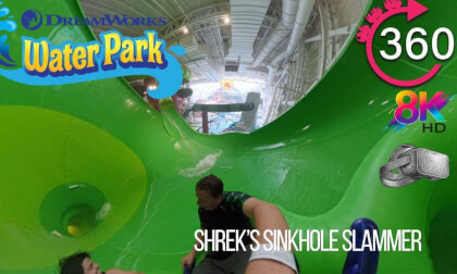 VR 360º Shrek's Sinkhole Slammer Water Slide at Dreamworks Waterpark