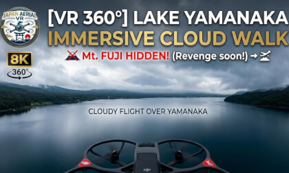 [VR 360°] Flying over Lake Yamanaka: Immersive Cloud Walk near Mt. Fuji (DJI Avata 360)