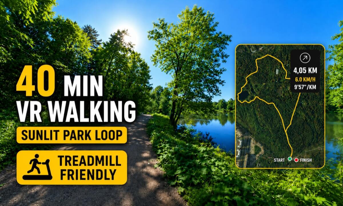 40 MIN VR WALKING | Sunlit Park Loop | Fast 6.0 km/h | Treadmill-Friendly