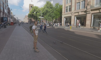 360 VR Damrak avenue view in Amsterdam, Netherlands