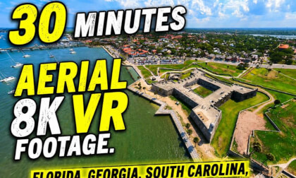 30 minutes of aerial 360 VR 8k video Florida, Georgia, South Carolina, North carolina, Virginia