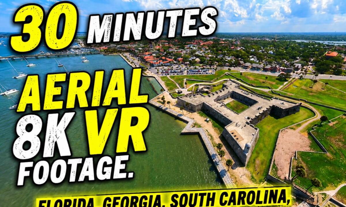 30 minutes of aerial 360 VR 8k video Florida, Georgia, South Carolina, North carolina, Virginia