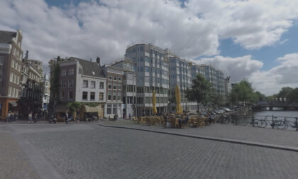 360 VR City view with square over the canal in Amsterdam, Netherlands