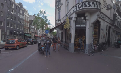 360 VR Amsterdam street with many cyclists, Netherlands