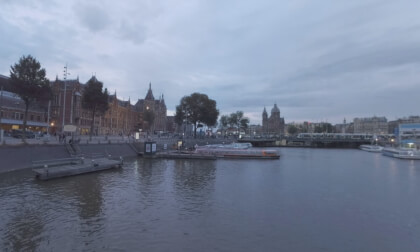 360 VR Evening Amsterdam view with canal, road and Rijksmuseum