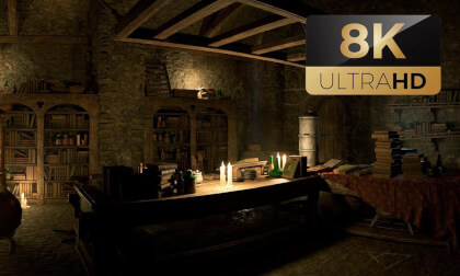 8K Medieval Alchemist’s Study Ambience 🕯️ Rainy Wizard Library | Ultra Realistic Cozy Fantasy Atmosphere