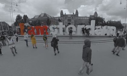 360 VR Many tourists at Art Square in front of Rijksmuseum, Amsterdam