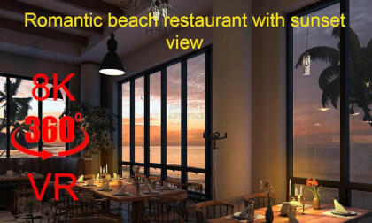 Romantic beach restaurant with sunset view (8K UltraHD)
