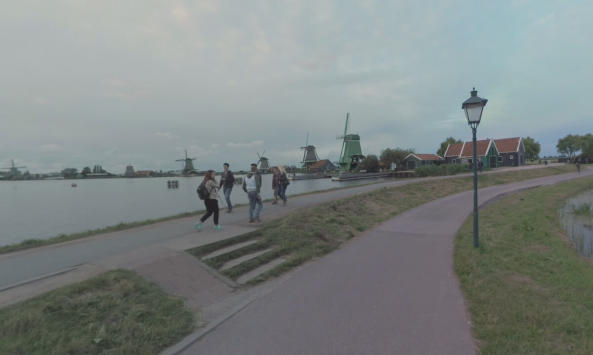 360 VR Open-air museum Zaanse Schans with historic windmills, Netherlands
